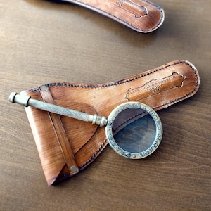 Personalized Brass Magnifying Glass with Leather Cover: Vintage Desk Gift