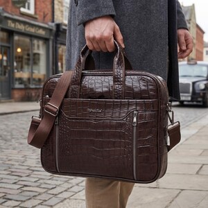 Personalized Vegan Leather Laptop Bag / Custom Briefcase for Men