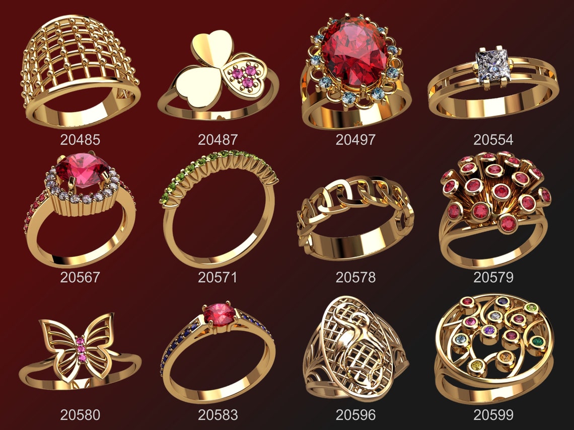 W02_ Set of 12 pairs of wax models of women's rings with Etsy