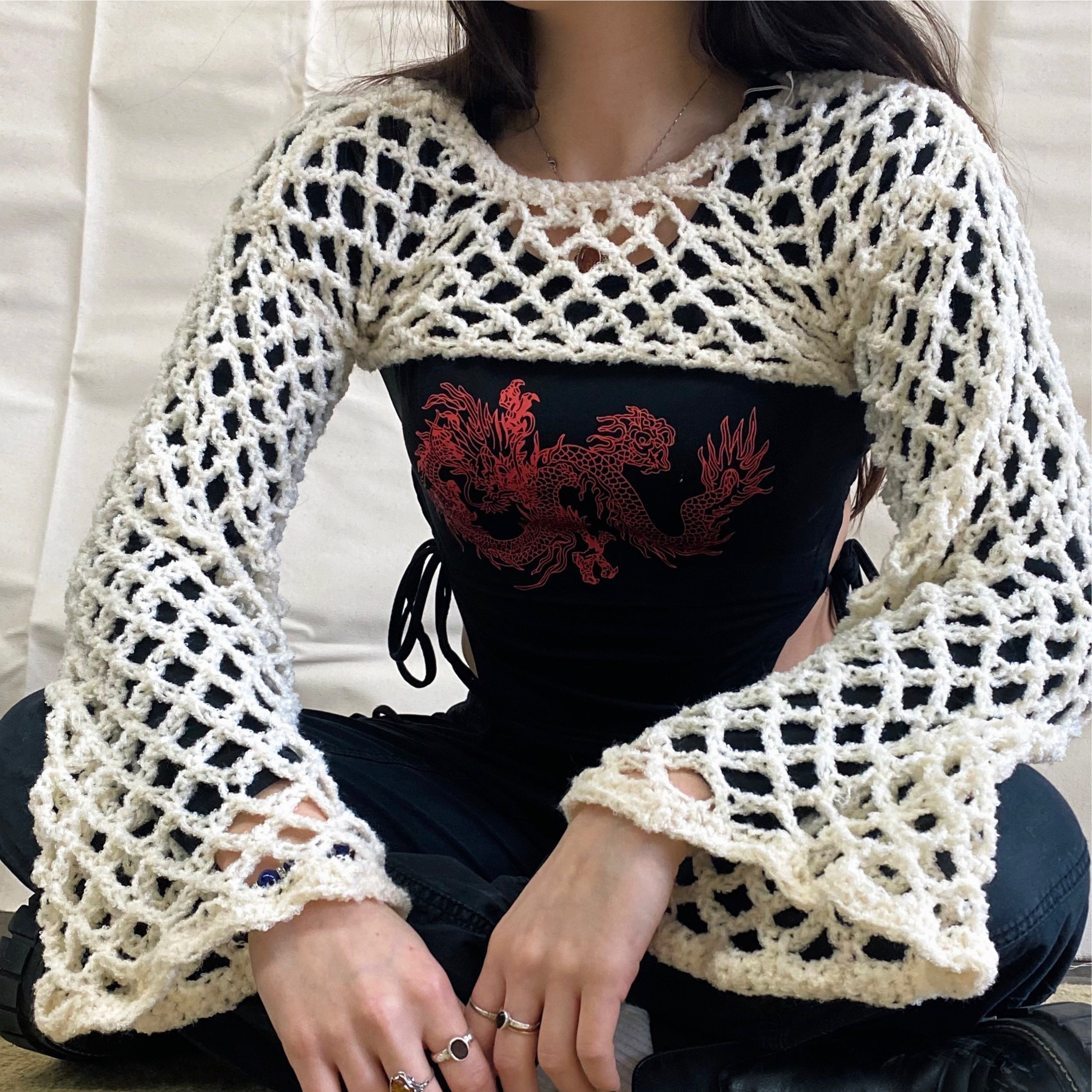 ★ PISCESS★ Solid Crochet Bolero Gray 5006091495 Mincib Womens Crochet Shrug Y2K Hollow Out Bolero Shrug See