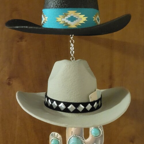 Cowboy Hat Rearview Mirror Charms Cowboy Keychain Western Etsy