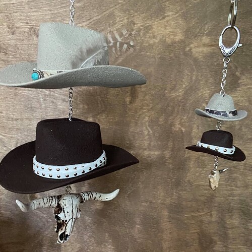 Cowboy Hat Rearview Mirror Charms Cowboy Keychain Western Etsy