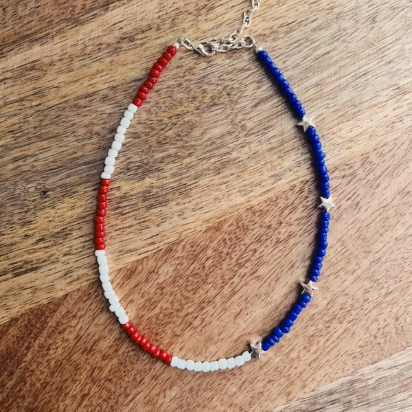 America necklace, red white and blue, 'Merica, seed bead