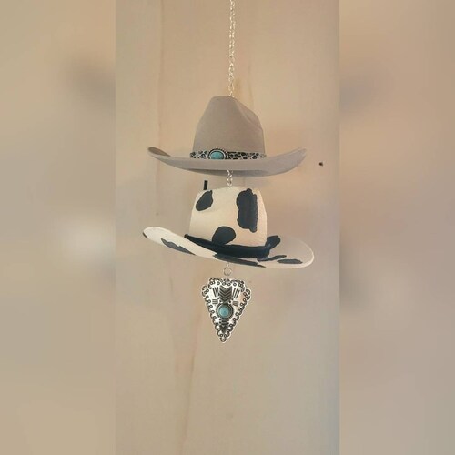 Cowboy Hat Rearview Mirror Charms Cowboy Keychain Western Etsy