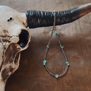 Seed bead necklace, silver seed bead and turquoise colored stones, Western Necklaces, Western boho, Beaded necklace, Jewelry
