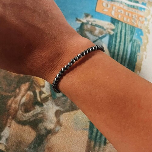 Faux Navajo 4mm pearl bracelet, silver bead bracelet, Western Bracelets