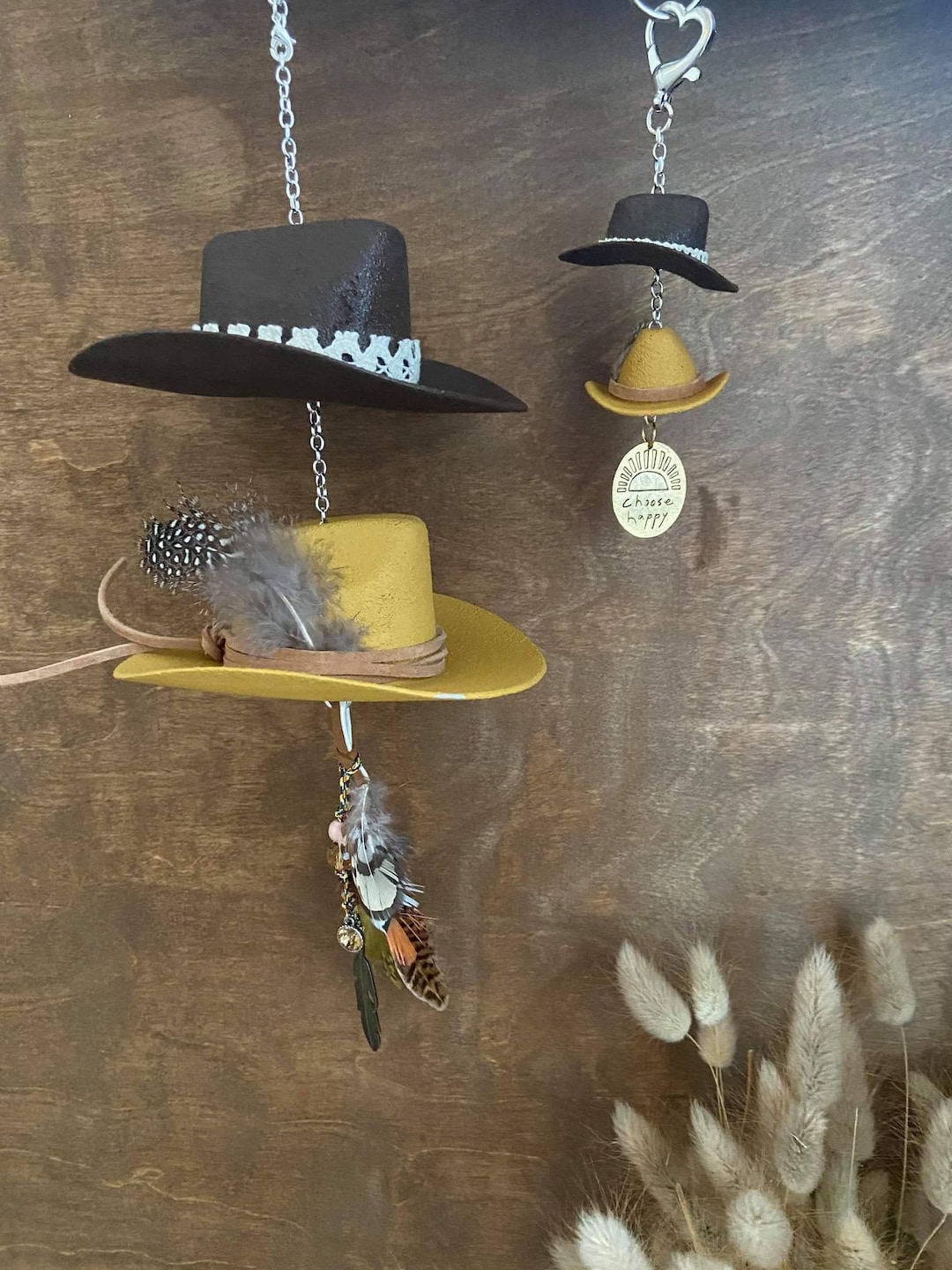 Cowboy Hat Rearview Mirror Charms, Cowboy Keychain, Western Mirror