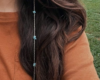 Silver seed beaded hair clip with turquoise