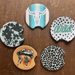 Aangepaste auto-onderzetters #2, neopreen onderzetters, schattige onderzetters, westerse onderzetters