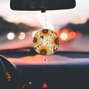 Sunflower and cow print car air freshener, Western punchy air freshener, Cute designs