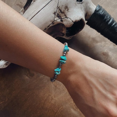 Seed bead and turquoise bracelet, silver bead bracelet, Western Bracelets, punchy