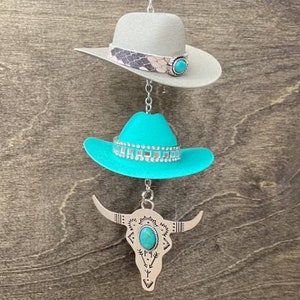 Cowboy Hat rearview mirror charms, Cowboy keychain, Western mirror hangers, Car accessories, Cowboy keychain, Car decor, Punchy car charm