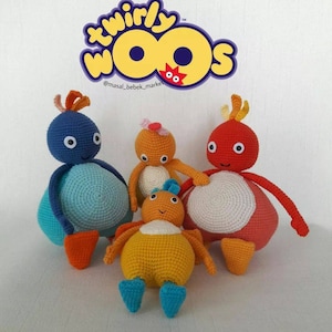 Amigurumi Twirlywoos Characters: Great BigHoo, Toodloo, Chickedy, Chick Dolls, Crochet and Knitted Doll, Handmade Soft Healty Toys