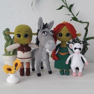 Amigurumi Shrek Characters: Shrek and Fiona Dolls, Crochet and Knitted Doll, Special Gift, Handmade Soft Healty Toys