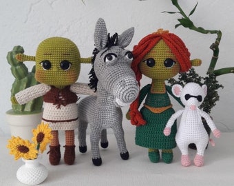 Amigurumi Shrek Characters: Shrek and Fiona Dolls, Crochet and Knitted Doll, Special Gift, Handmade Soft Healty Toys