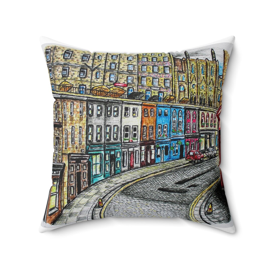 Spun Polyester Square Pillow Edinburgh Victoria Street Design gift