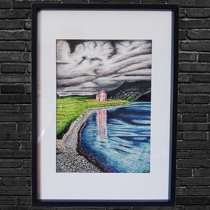 Loch Glass Artwork Pink House, Scotland  giclee print (Birthday Gift, home décor, house warming, wall interior, highlands)