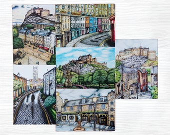 Edinburgh Postcards, individual and mixed- Set of 4, 6 and 10 (gift, travel, home decor, Scotland, Art, greetings,print)