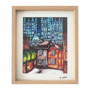 Lincoln artwork, Giclee art print- Lincoln Cathedral, Dury Lane (wedding Gift, birthday, Home Decor, interior design)