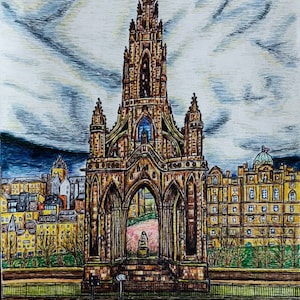 Edinburgh artwork, framed Giclee Art Print- Scott Monument (birthday gift, home, decor, wall, art, Scotland, wedding)