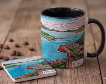 Taza de café con diseño de Oban, 325 ml (Arte escocés, regalo de cumpleaños, decoración del hogar)
