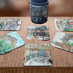 Edinburgh Ceramic Art Mug and Handcrafted Coaster Set of 6- Home decor, birthday gift, art, Scotland, House warming gift