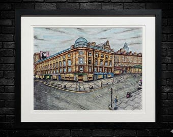 Grabado artístico de Glasgow en el edificio Union Corner: Obra de arte escocesa