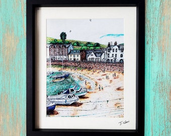 Arte del puerto de Stonehaven: Impresión giclée enmarcada de Escocia