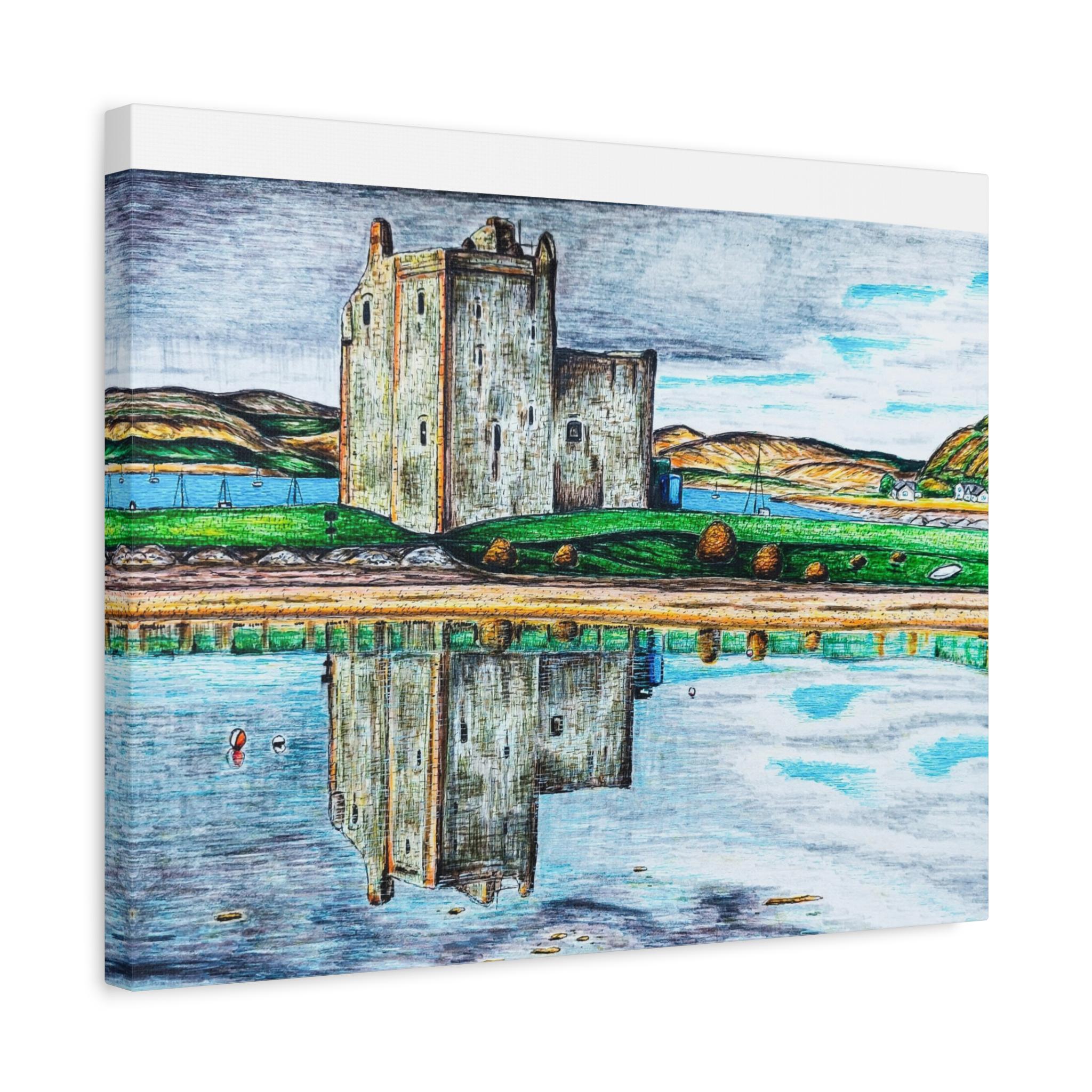 スコットランドのロックランザ城のキャンバスプリント：アラン島の