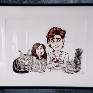 Caricature artwork personalised portrait art (birthday gift, wedding, gift, home decor, framed, interior, cartoon)