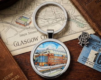 Rangers FC Ibrox art Round Stainless Steel Keychain