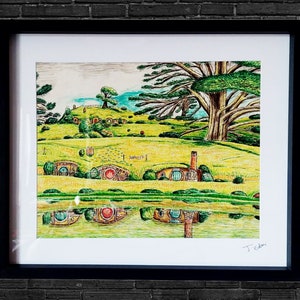 Movie Artwork, Giclee styled Art Print- Hobbiton, The Shire (Birthday Gift, Movie art, home décor, house warming, wall)