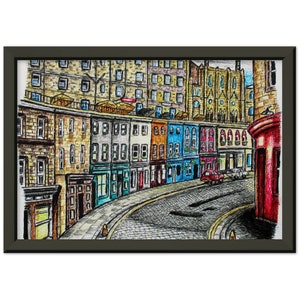 Edinburgh Victoria Street Art: Scotland Travel Poster, Black Metal Frame