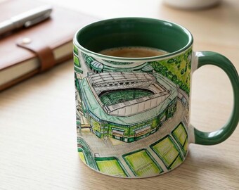 Taza y posavasos de Wimbledon, 325 ml (Arte del tenis, regalo de cumpleaños, decoración del hogar)