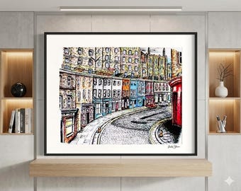 Lámina artística de la calle Victoria de Edimburgo, decoración escocesa, regalo