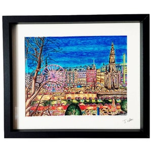 Impressão artística do Mercado de Natal de Edimburgo: Escócia no estilo Giclée