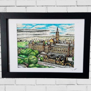 Glasgow University Art Giclee styled Print, Scotland (Home decor, birthday, gift, UK, interior, wall, house warming)