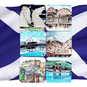 Scotland Art Coasters: Handcrafted Wooden Coaster Set