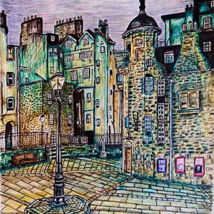 Edinburgh Writers Museum Art: Original Framed Pen Drawing