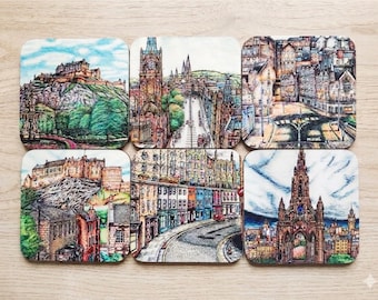 Edinburgh Art Coaster Set: Handcrafted UK Cork Coasters