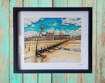 Portobello original Art: Edinburgh Scotland Seascape, A4 Framed size, home decor