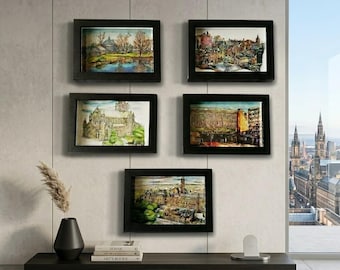 Láminas decorativas enmarcadas de Glasgow: Set de decoración para el hogar de Escocia