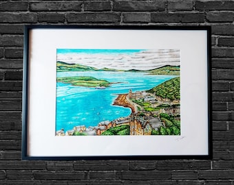 Lámina artística de Oban, Escocia: Ciudad costera Giclée, decoración de pared enmarcada
