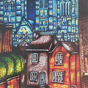 Lincoln Kathedrale Kunstdruck: UK England Etching, Blue NHS Tribute