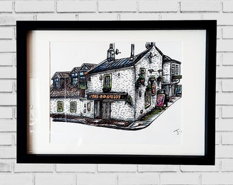 Glasgow Gicleè Art Print framed- The Old Smiddy pub (birthday gift, home decor, interior wall, Scotland, unframed)