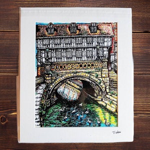 Lincolnshire Art Giclee stylizowany wydruk - Lincoln High Bridge (prezent ślubny, urodziny, wystrój domu, Anglia, Wielka Brytania, wnętrze)