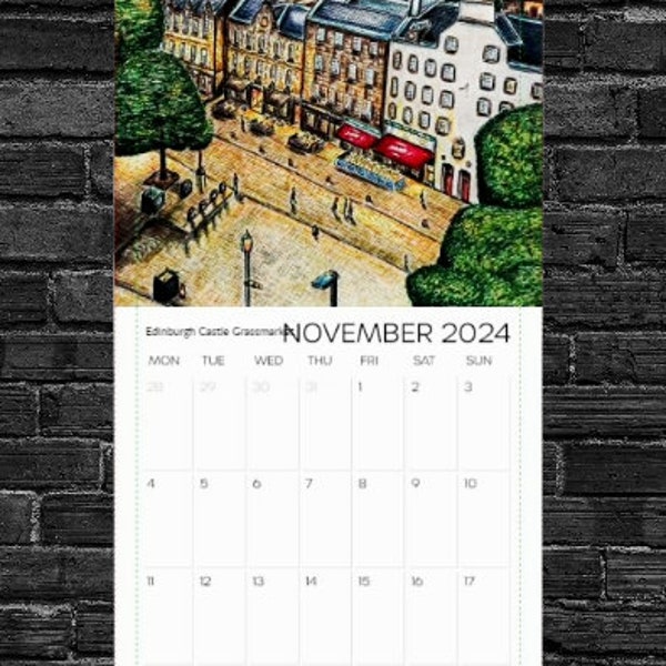 Slim wall Calendar, Iconic Scotland 2024- birthday gift, xmas, organiser, office accessory, UK, note planner