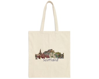 Scotland Tote Bag: Iconic Landmark Collage, Cotton Canvas Travel Bag