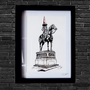 Glasgow artwork, giclee print- The Duke of Wellington standbeeld Glasgow, Schotland (verjaardagscadeau, decor, verjaardag, thuis)