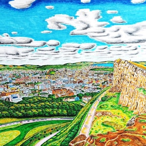 Arte original Edimburgo A1 Skyline | Arte escocesa única, decoração para casa / presente de casamento, perfeito para aniversários e inauguração de casa